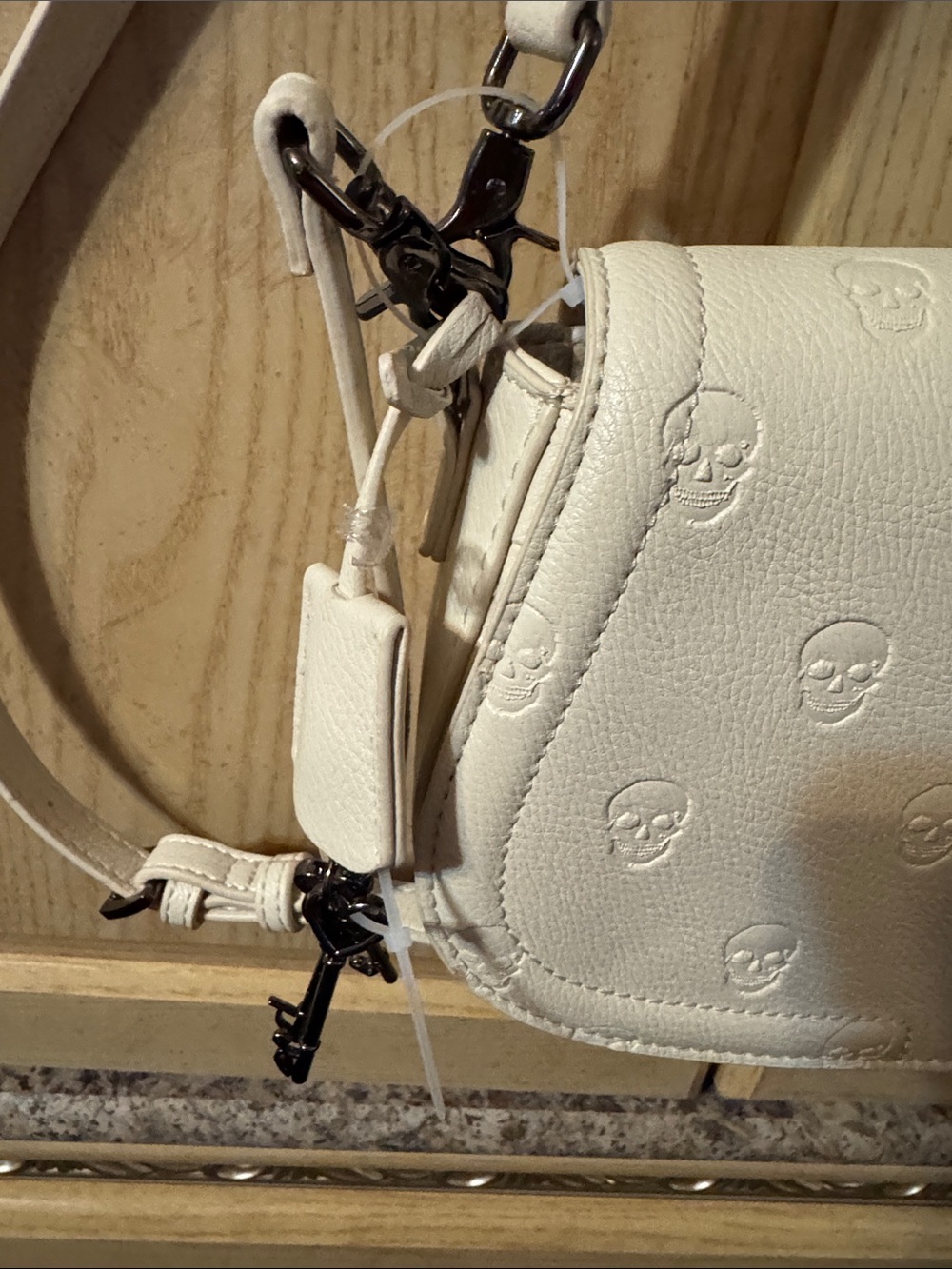 Women's White Embossed Skull Leather Crossbody or Shoulder Bag - Picture 2 of 11